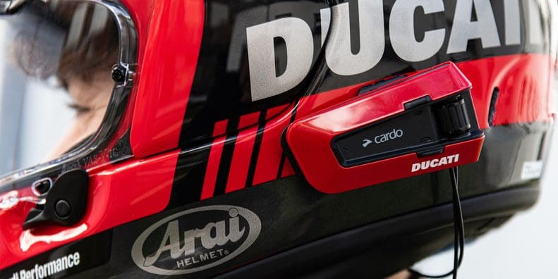 The Ducati Communication System V3 by Cardo. Media sourced from Ducati's press release.