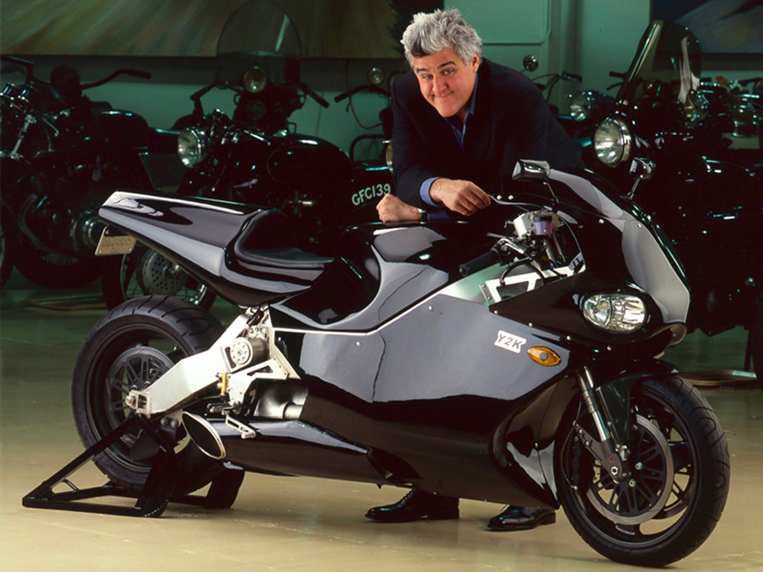 Jay Leno with a Motorsport Turbine Technologies Y2K turbine motorcycle