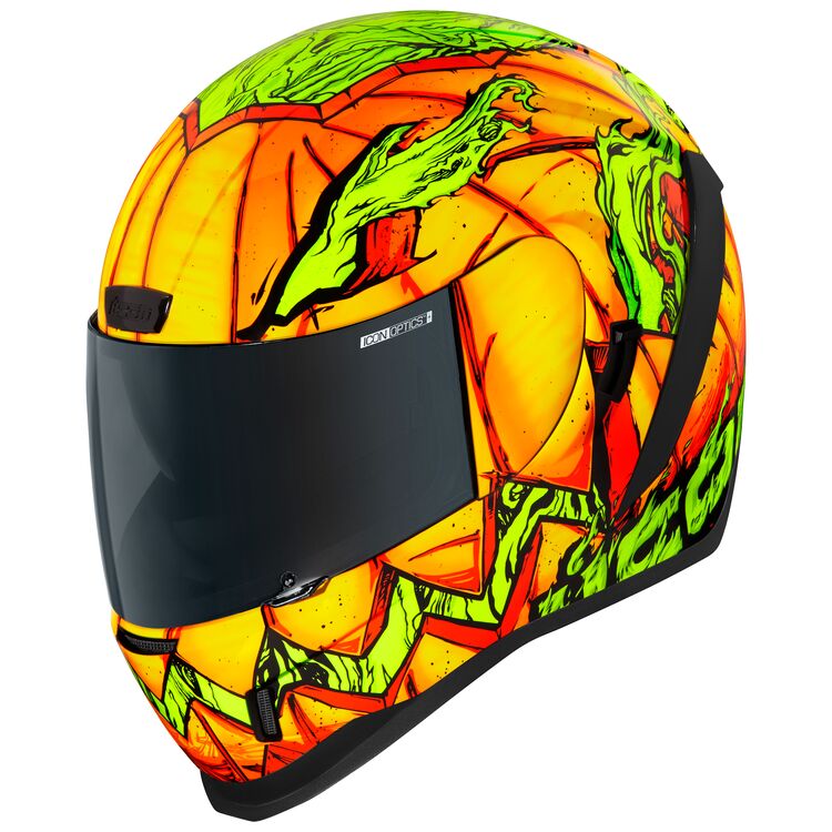 Icon Airform Trick or Street helmet with pumpkin design