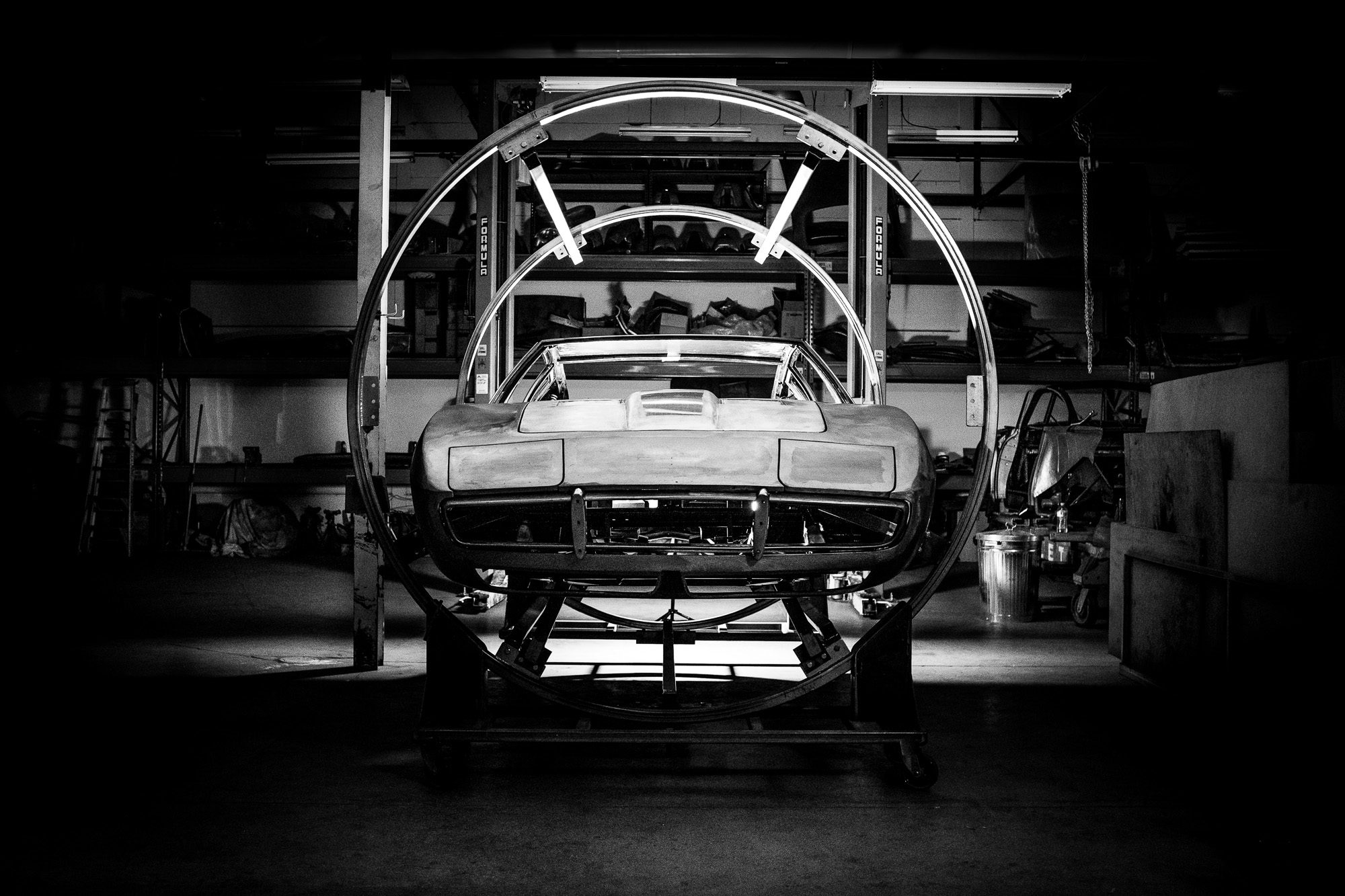 An early '70s Maserati Ghibli sports car undergoing restoration at MotorRetro Sydney