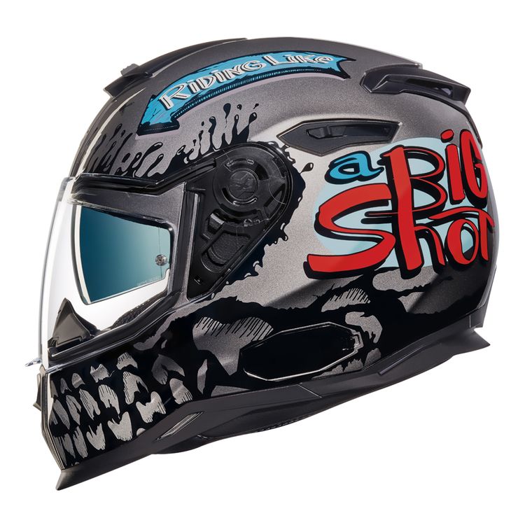  Side view of Nexx SX100 Big Shot helmet with skull teeth on face guard