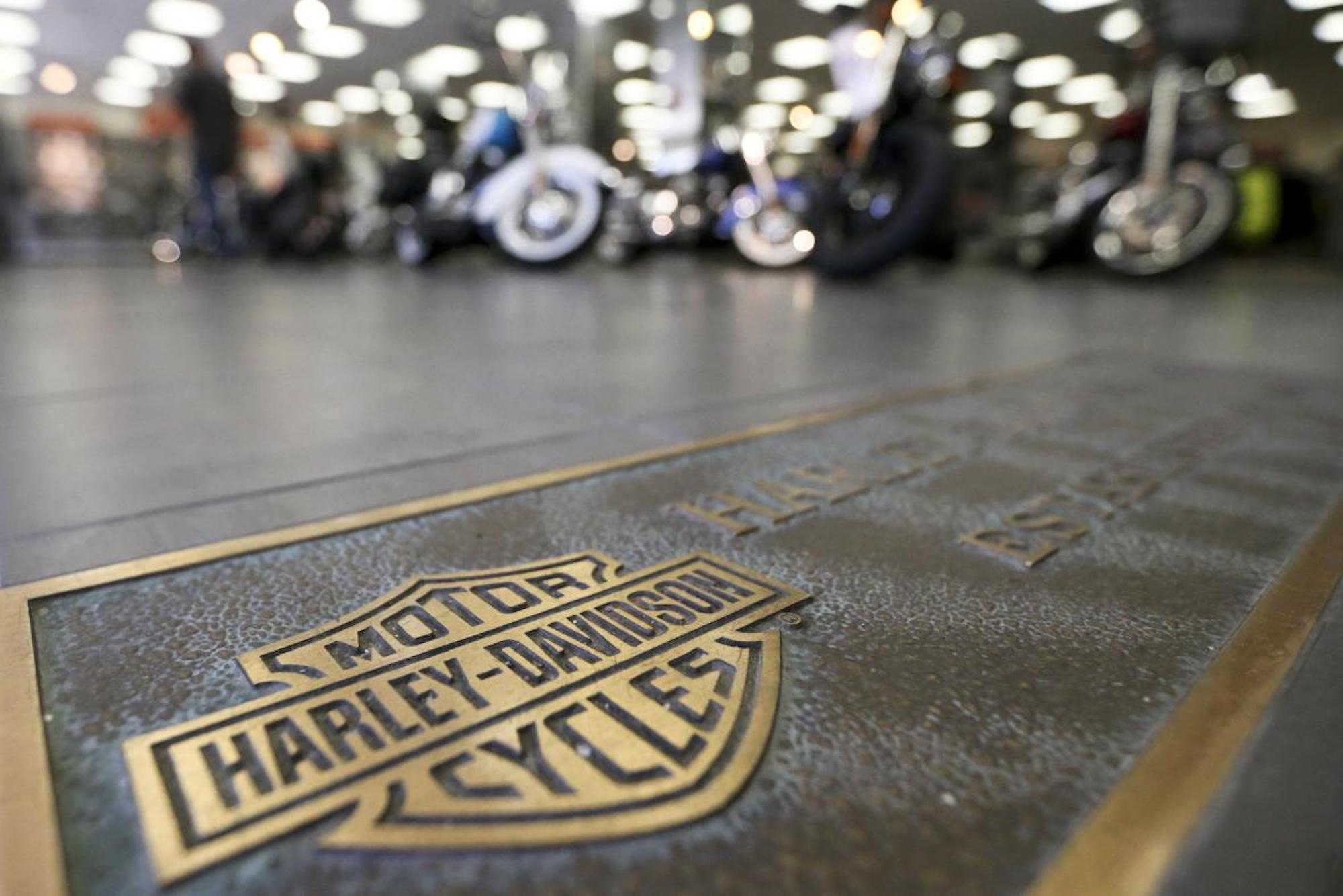 A view of a Harley-Davidson logo plate. Media sourced from the Wisconsin Public Radio.