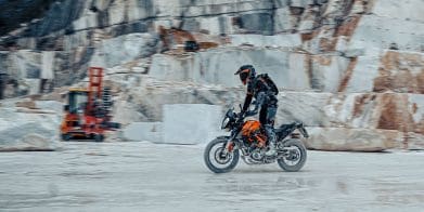 A view of KTM's 390 Adventure. Media sourced from KTM.