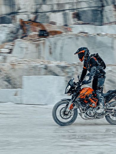 A view of KTM's 390 Adventure. Media sourced from KTM.