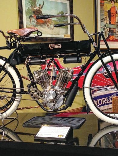A 1906 Curtiss Twin, present at the collections of Iowa's National Motorcycle Museum. Media sourced from the NMM.