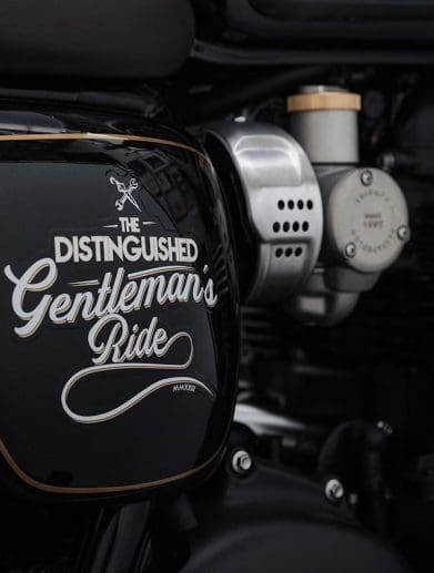 Triumph's new limited edition T120: The Bonneville T120 Black Distinguished Gentleman’s Ride Limited Edition motorcycle. Media sourced from CycleWorld.