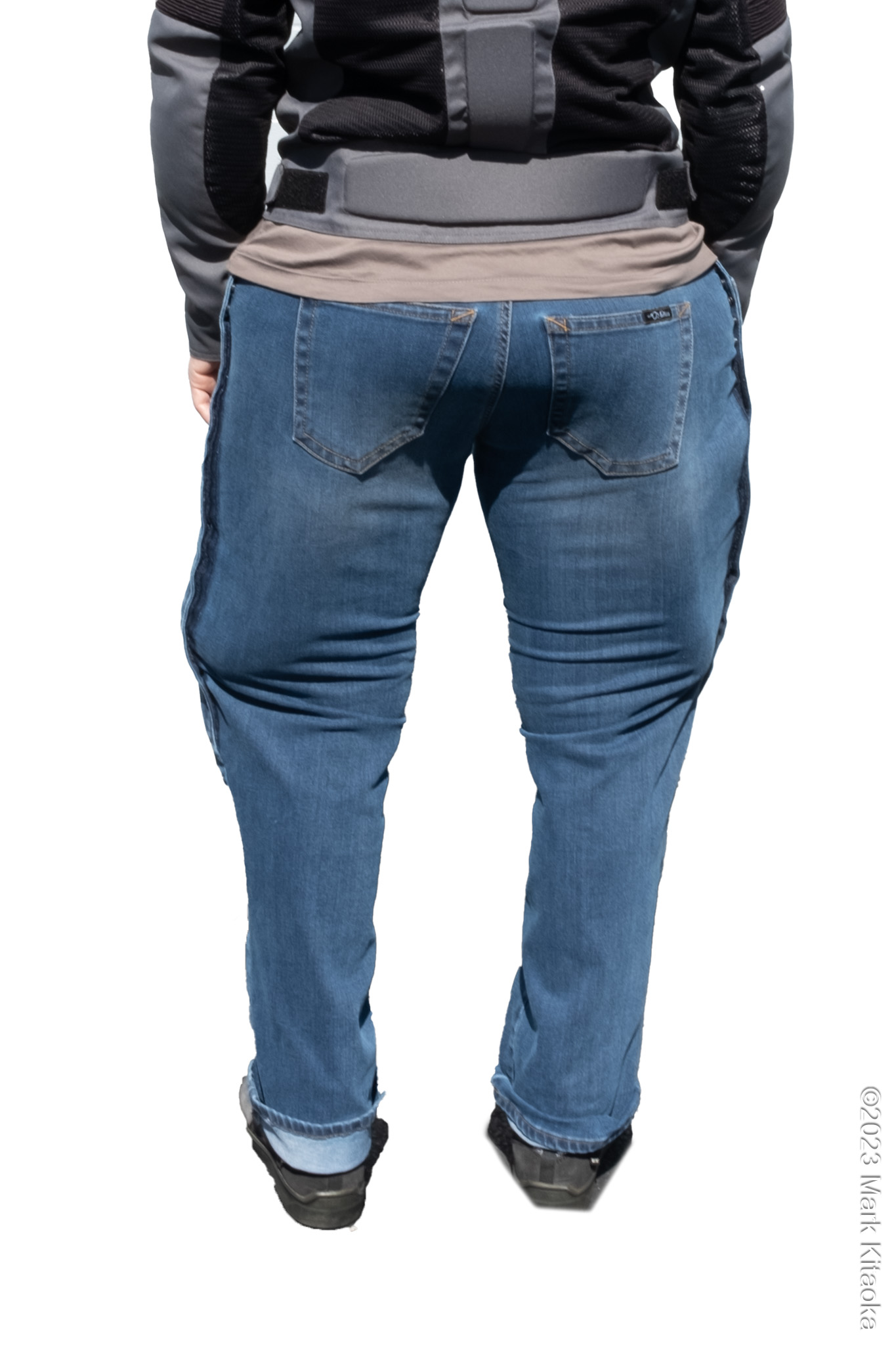 Rear view of the pants with airbags activated