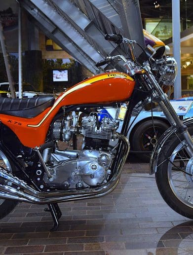 The iconic Triumph X-75 Hurricane. Media sourced from the National Motor Museum.