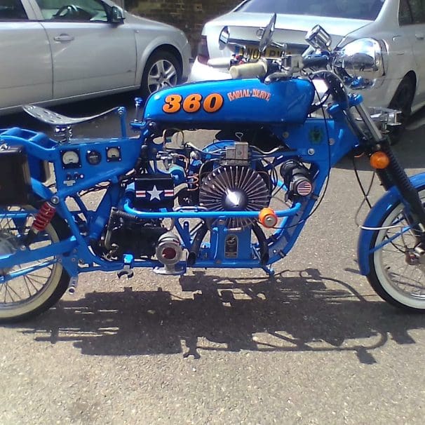 DFX Moto's "Radial Nerve" - a 7-cylinder radial-powered motorcycle that got to have some time in the spotlight at this year's DGR rides. Media sourced from DFX Moto’s Facebook page.