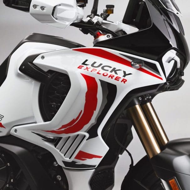 MV Agusta's Lucky Explorer. Media sourced from MV Agusta and Gear Junkie.