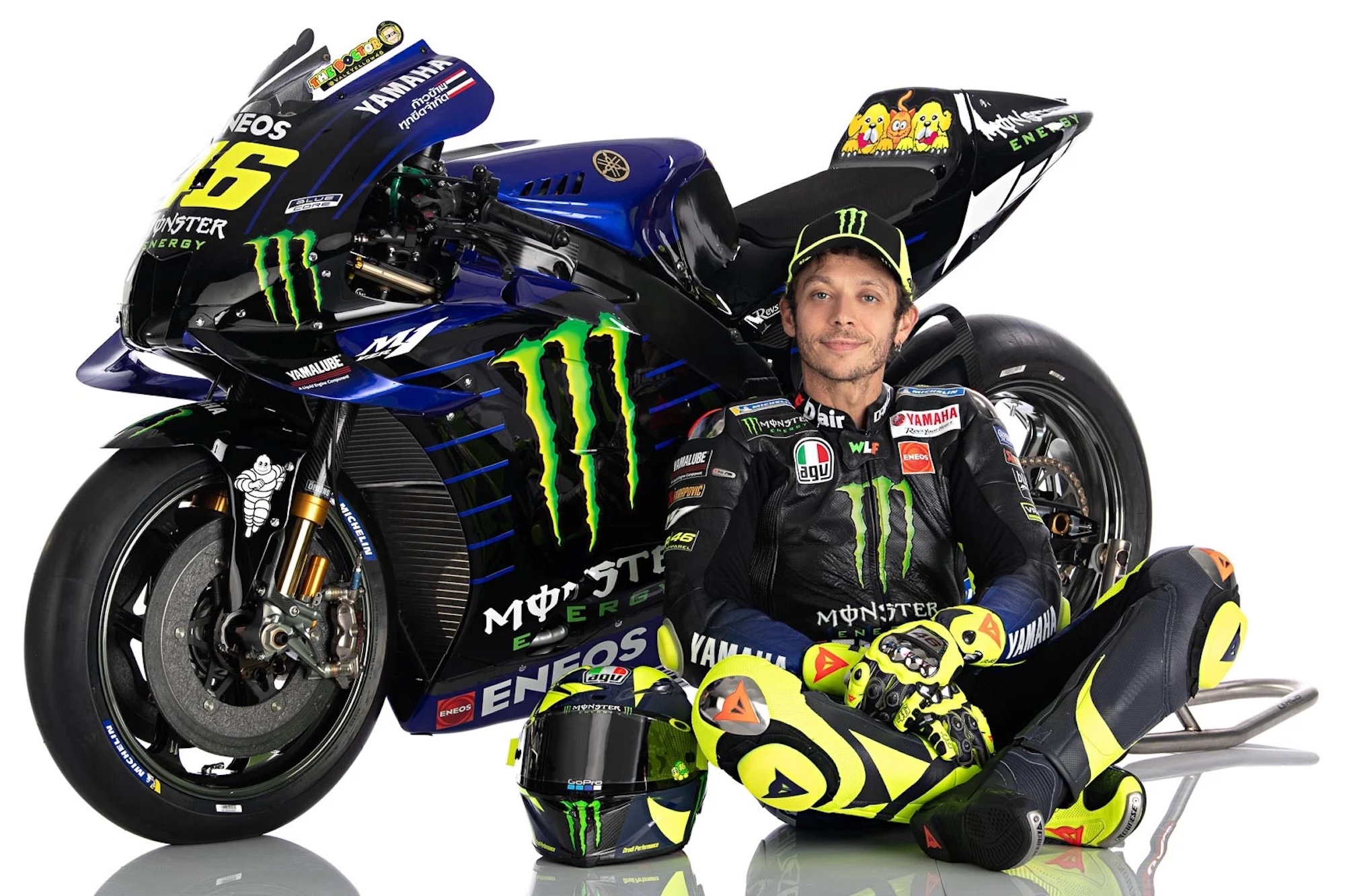 Valentino Rossi next to his machine of choice. Media sourced from Ultimate Motorcycling.