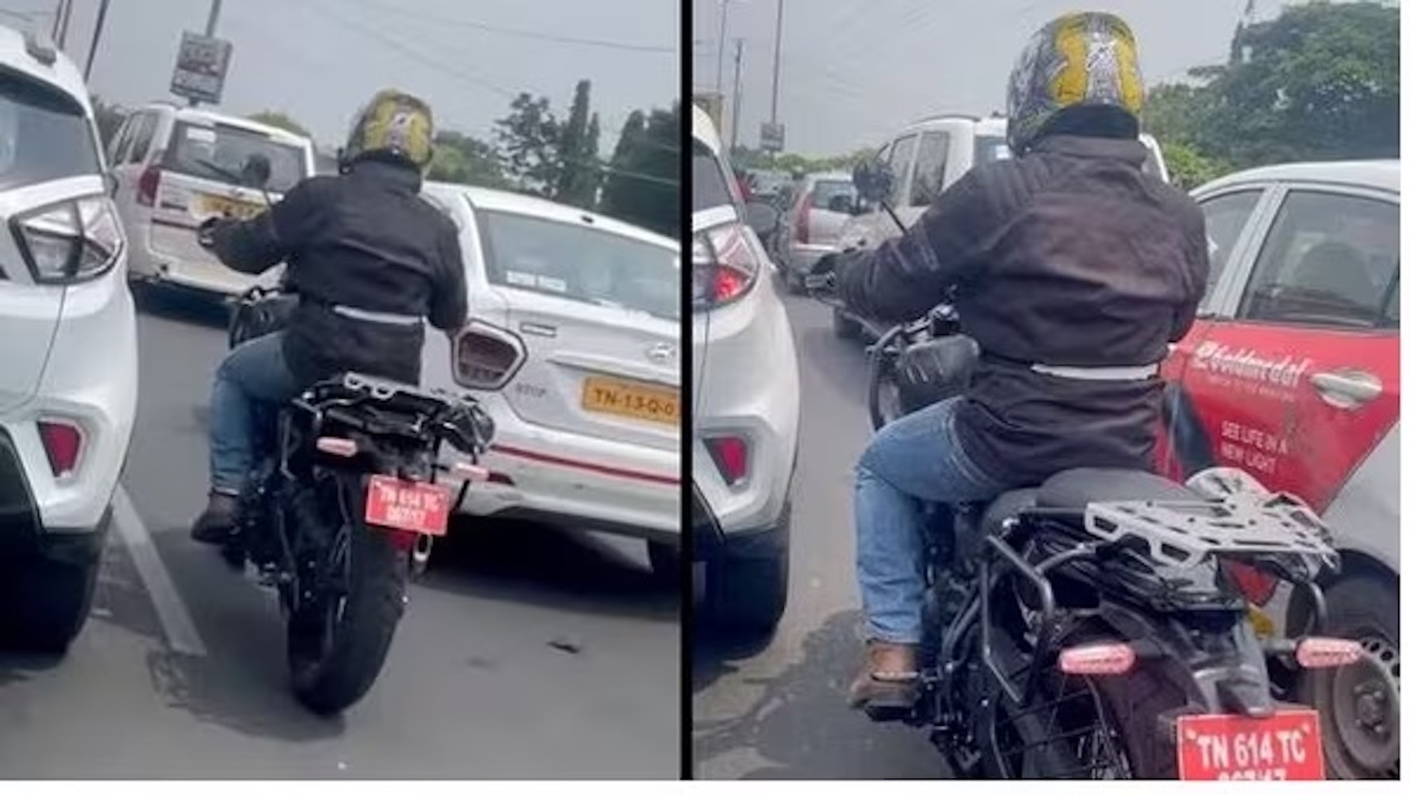 A view of the Royal Enfield Himalayan 450, purportedly stuck in traffic. Media sourced from HT Auto.