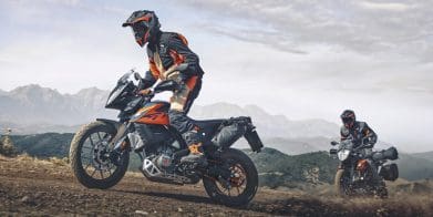 KTM's 390 Adventure, which now features a Low Seat variant. Media sourced from KTM.