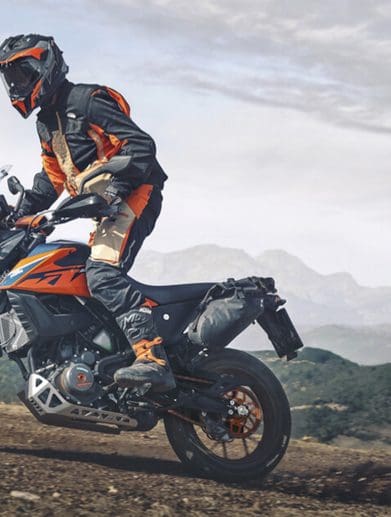 KTM's 390 Adventure, which now features a Low Seat variant. Media sourced from KTM.