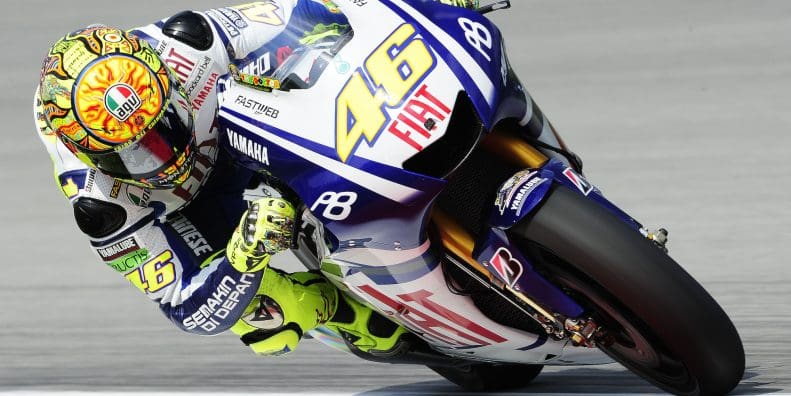 Valentino Rossi on his machine of choice. Media sourced from Visordown.