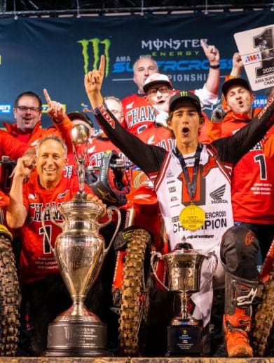 Chase Sexton, who has just won a premier-class AMA Supercross title for Honda. Media sourced from Honda's press release.