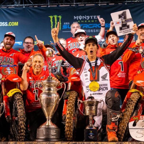 Chase Sexton, who has just won a premier-class AMA Supercross title for Honda. Media sourced from Honda's press release.