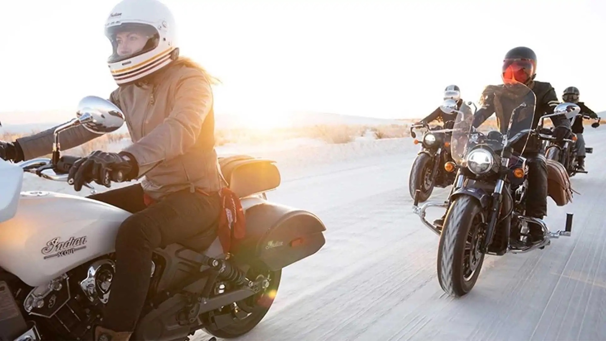 A group of female motorcyclists riding with the rising of the sun. Media sourced from RideAPart. 