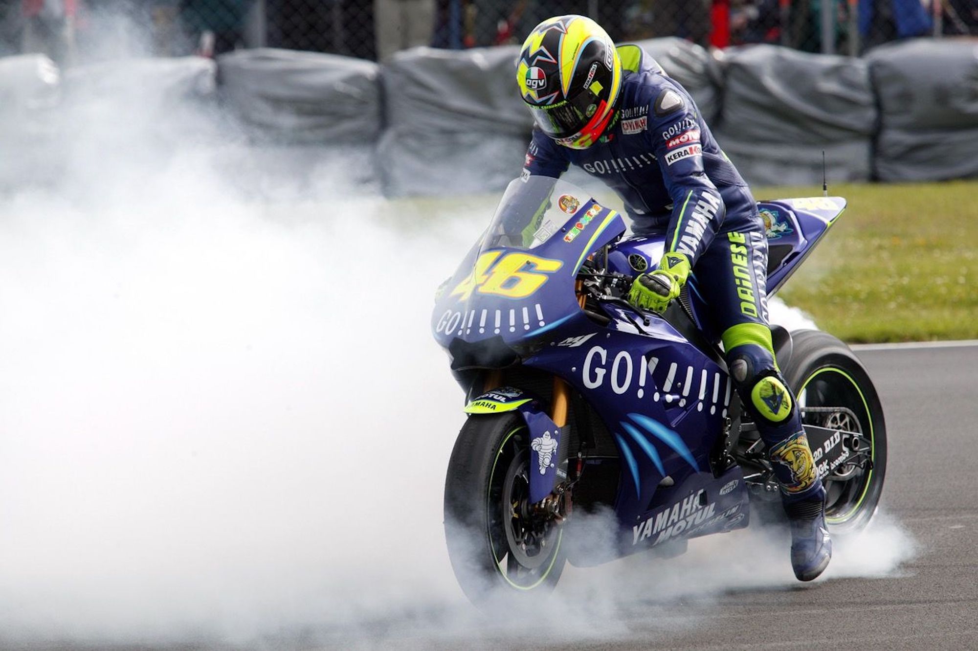 Valentino Rossi on his machine of choice. Media sourced from Yamaha.