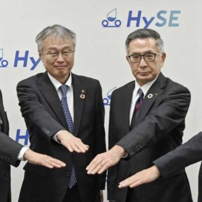 Representatives of the Big Four, who have come together to form HySE - a hydrogen-focused consortium. Media sourced from RideApart.