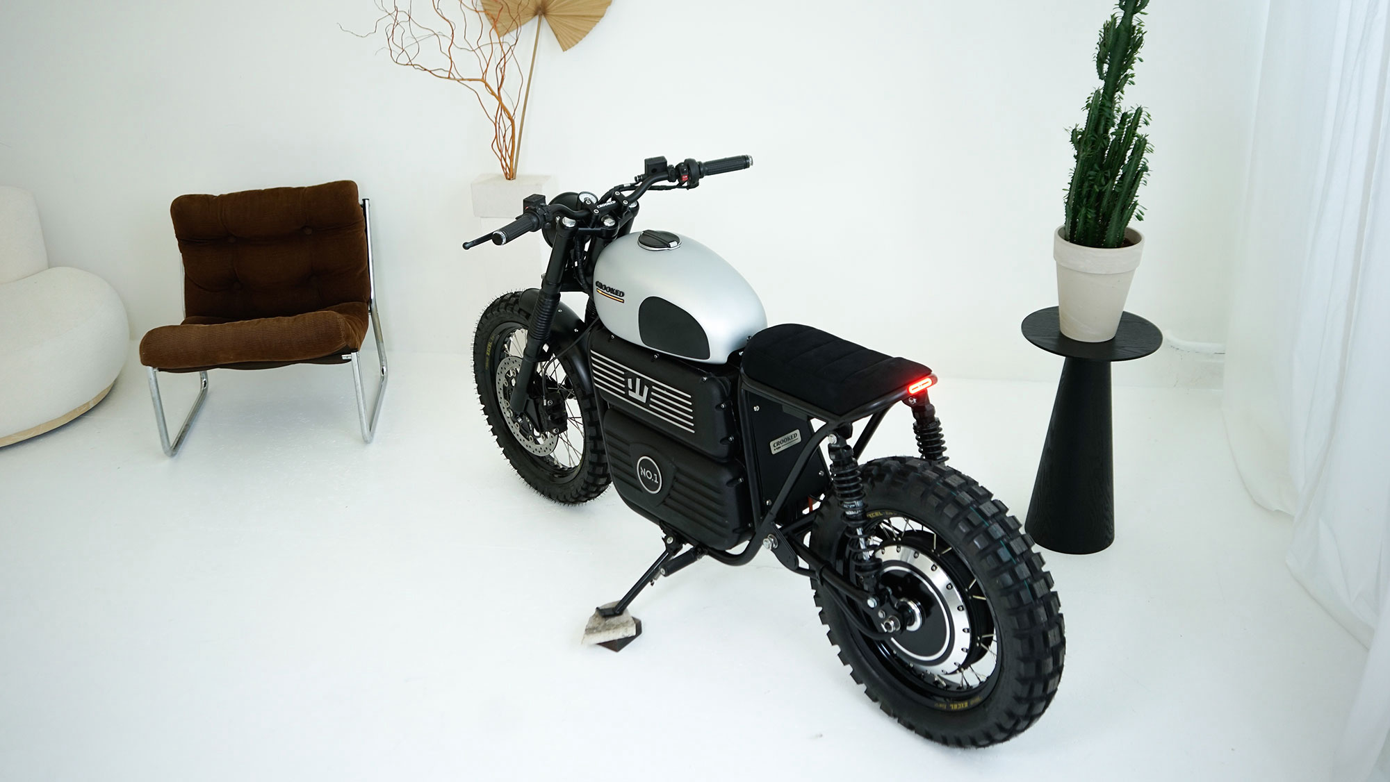 RGNT X Crooked’s “Crooked E-Type” Scrambler. Media sourced from RGNT.