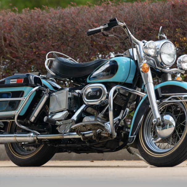 A 1976 Harley-Davidson FLH Bicentennial, considered to have been the last bike Elvis bought before his untimely passing. Media source from Mecum.