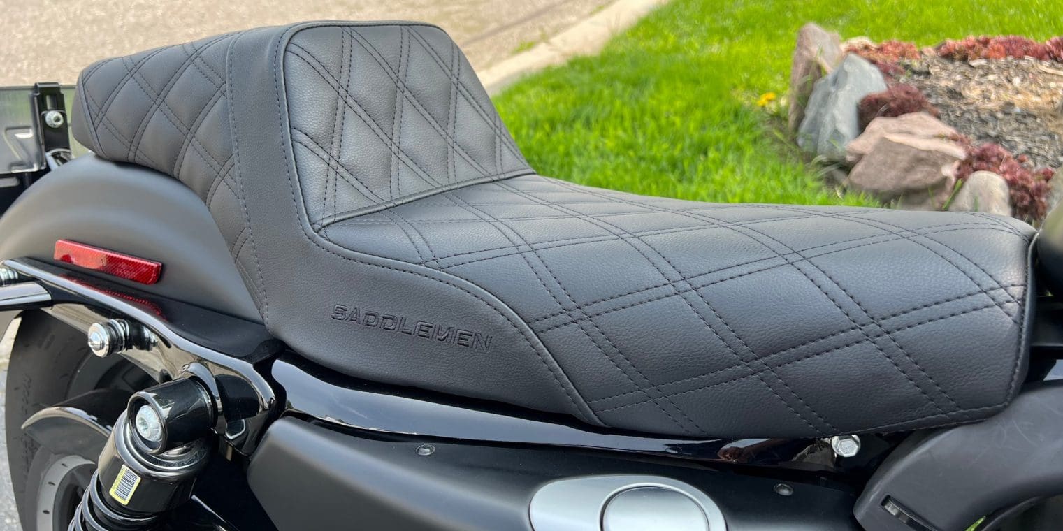 Close Up Saddlemen Step-Up Seat on Harley Sportster