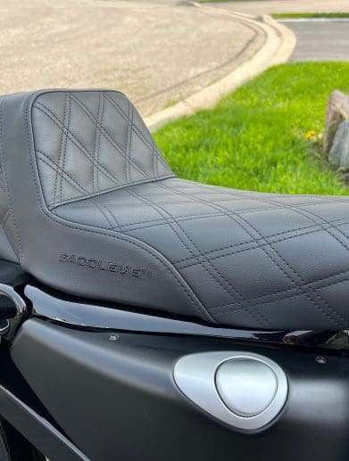 Close Up Saddlemen Step-Up Seat on Harley Sportster