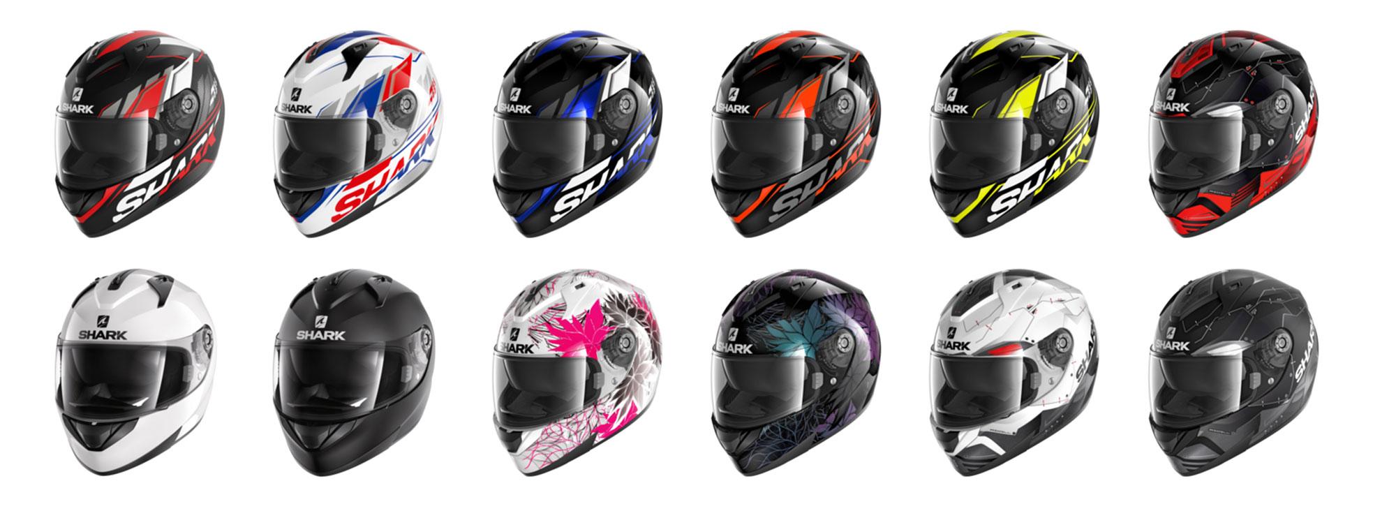 Various colorways for the Shark Ridill 1.2 Helmet