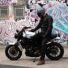 Black Pup Moto's new Rumbler Jacket on a rider with motorcycle