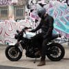 Black Pup Moto's new Rumbler Jacket on a rider with motorcycle Black Pup Moto's new Rumbler Jacket on a rider with motorcycle