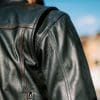 Black Pup Moto's new Rumbler Jacket on a rider - detail shot Black Pup Moto's new Rumbler Jacket on a rider - detail shot