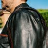 Black Pup Moto's new Rumbler Jacket on a rider - detail shot Black Pup Moto's new Rumbler Jacket on a rider - detail shot