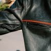 Black Pup Moto's new Rumbler Jacket on a rider - detail shot Black Pup Moto's new Rumbler Jacket on a rider - detail shot