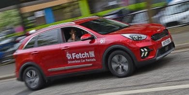 A view of the car rentals offered by "Fetch" - a company that uses remote piloting to get their cars to their clients and back again. Media sourced from Autocar.