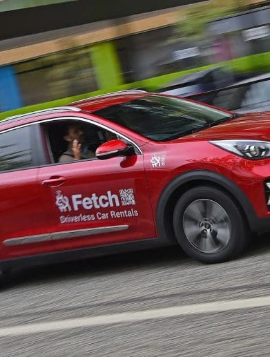 A view of the car rentals offered by "Fetch" - a company that uses remote piloting to get their cars to their clients and back again. Media sourced from Autocar.
