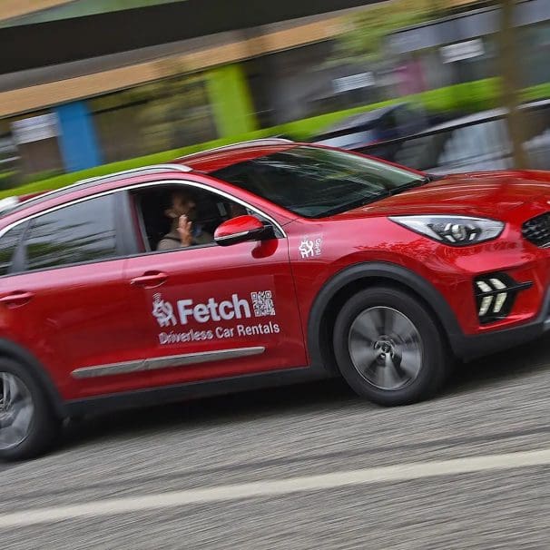 A view of the car rentals offered by "Fetch" - a company that uses remote piloting to get their cars to their clients and back again. Media sourced from Autocar.