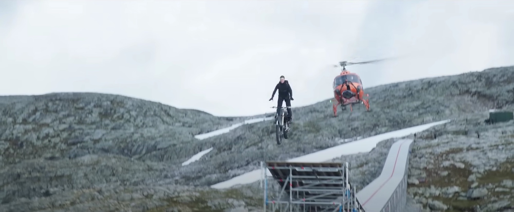 A view of the stunt Tom Cruise executed over the Preikestolen cliffs of Norway. Media sourced from Motor Biscuit.