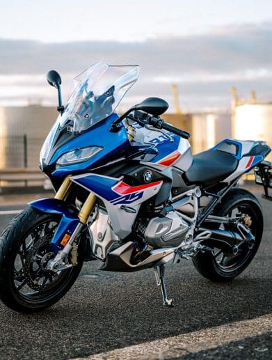 BMW's 2023 R 1250 RS motorcycle parked at sunset in Sydney