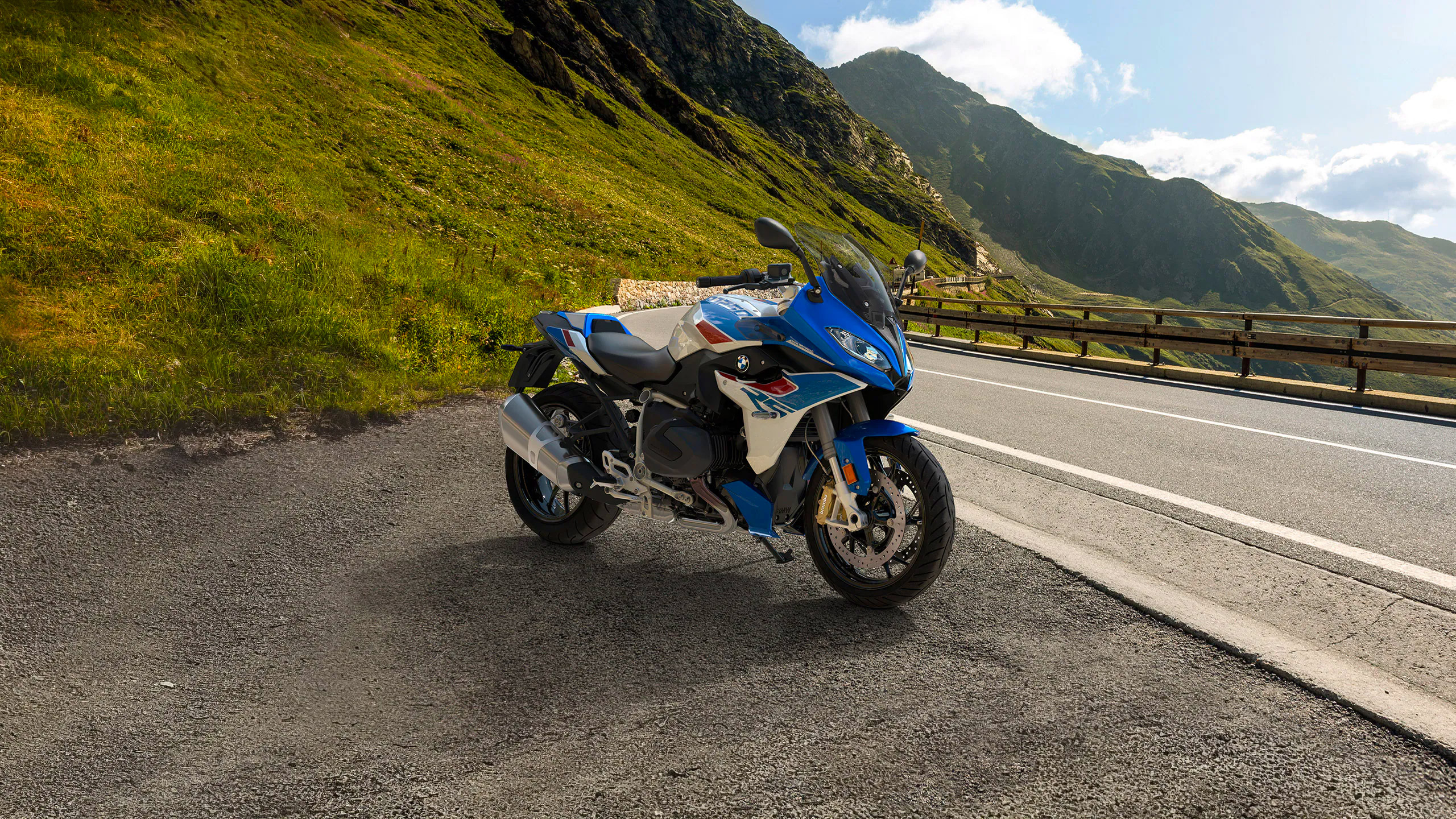 BMW's 2023 R 1250 RS motorcycle parked at sunset in Germany