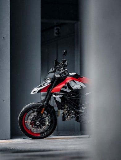 The new livery scheme Ducati's created for their 2024 Hypermotard 950 RVE. Media sourced from Ducati.