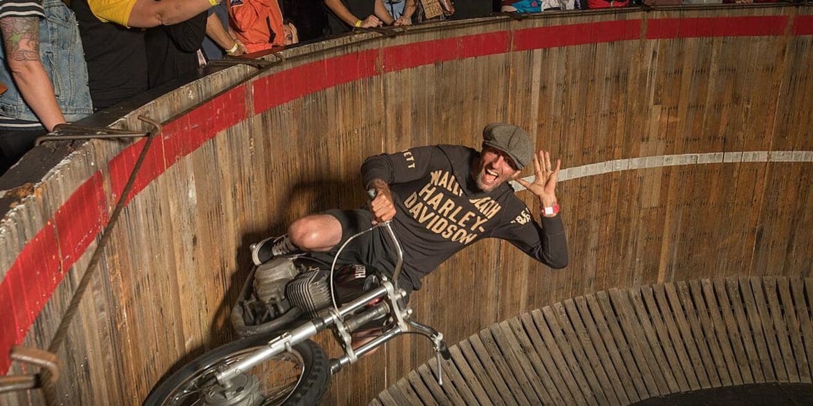 The Wall of Death motorcycle stunt show. Media sourced from B102.7.