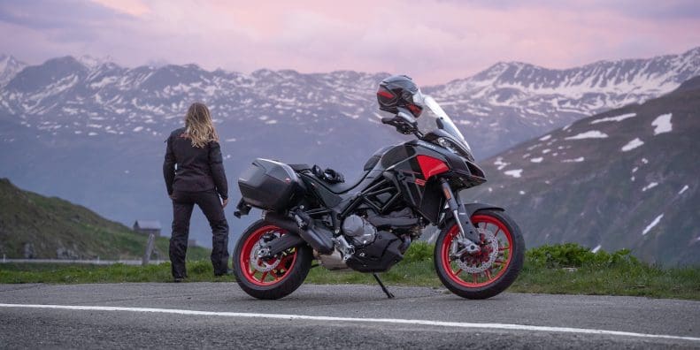 Ducati's 2023 Multistrada V2 S, not showing off a Black & Street Grey livery. Media sourced fro Ducati's press release.