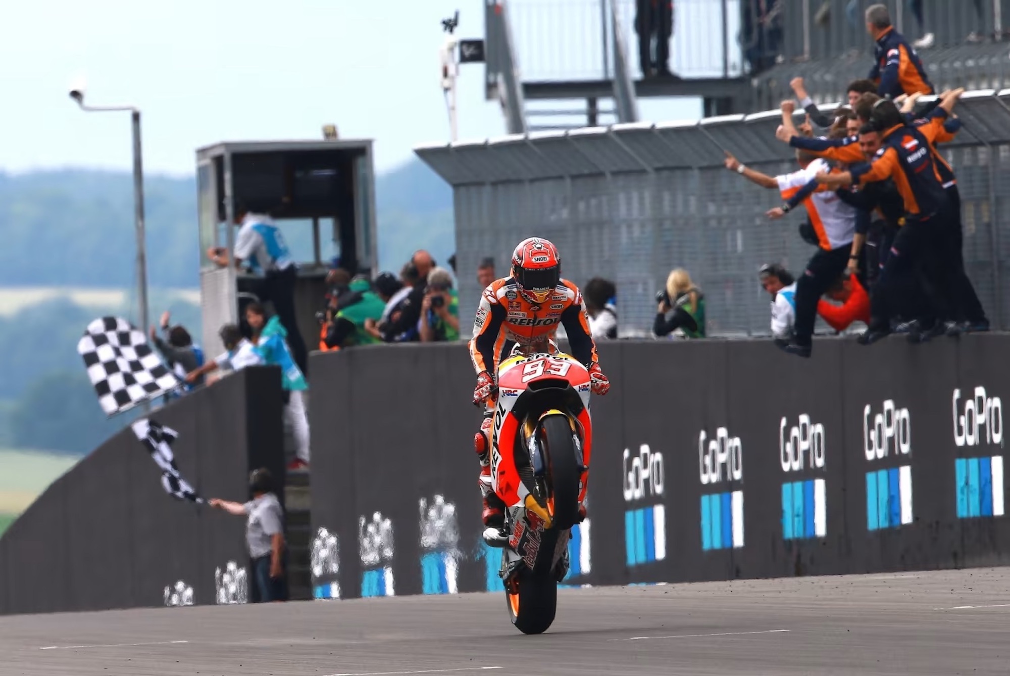 Marc Marquez heads toward paddock after successful win for Honda Red Bull. Media sourced from Red Bull.