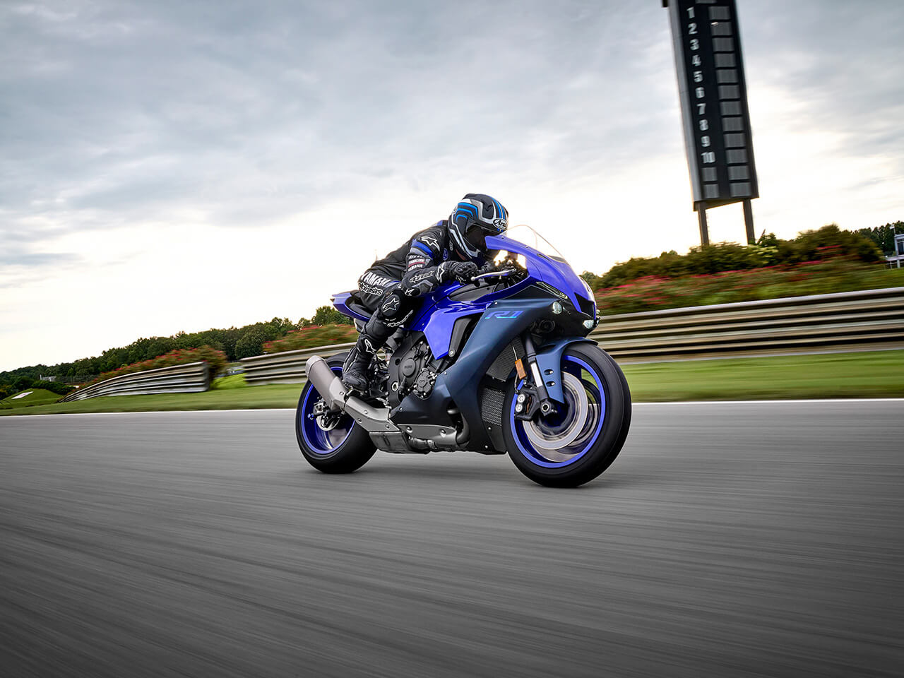  A Yamaha R1 motorcycle from 2023 on track