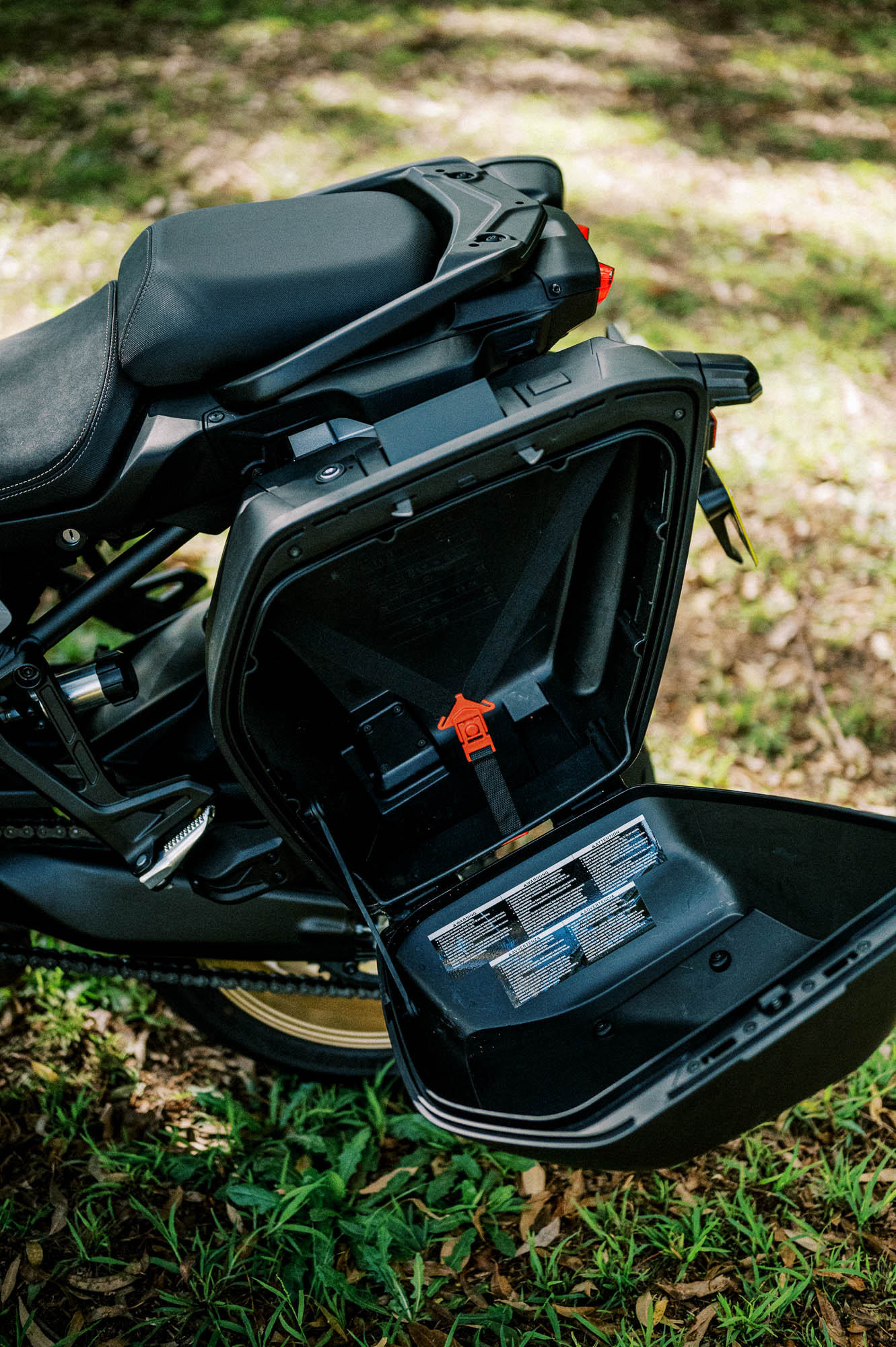 A detail shot of a 2023 Yamaha Tracer 9 GT Motorcycle in a Sydney Park