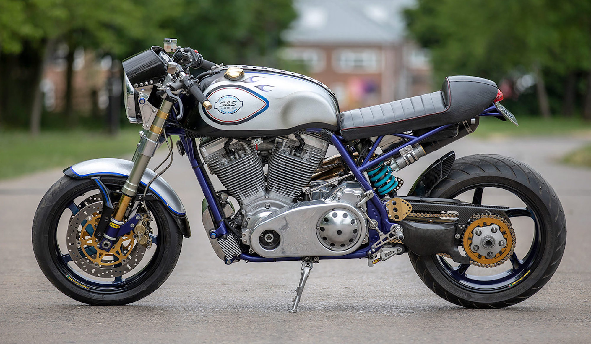 A custom café racer from the shop of S&S Cycles. Media sourced from BikeEXIF, with images given by Del Hickey.