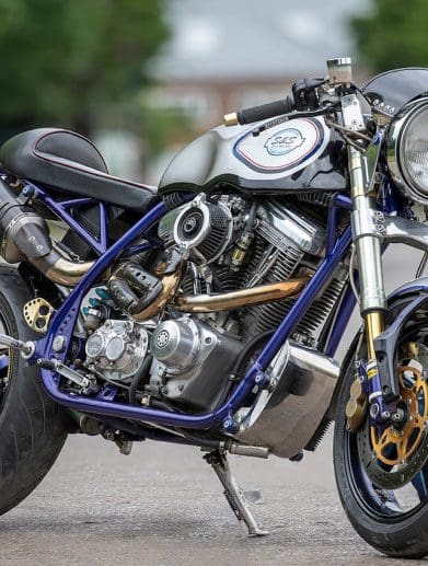 A custom café racer from the shop of S&S Cycles. Media sourced from BikeEXIF, with images given by Del Hickey.