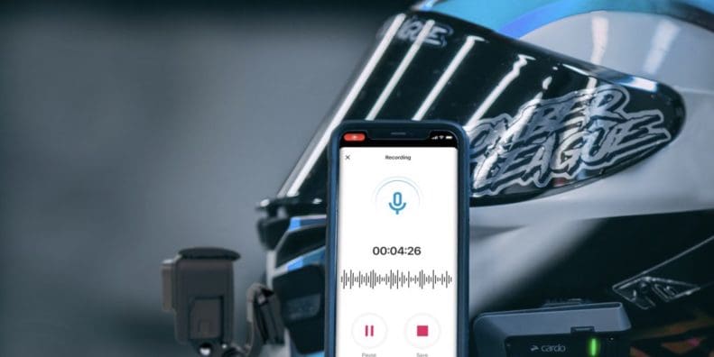 A view of Cardo's new intercom recorder, available on the Cardo Connect app. Media sourced from Cardo.