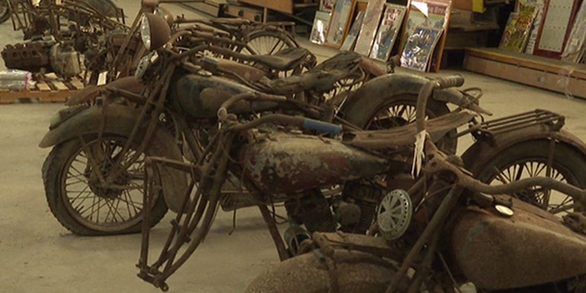 A slew of old bikes that will likely be a headache for titling, found in Rutland County, Vermont. Media sourced from WCAX.